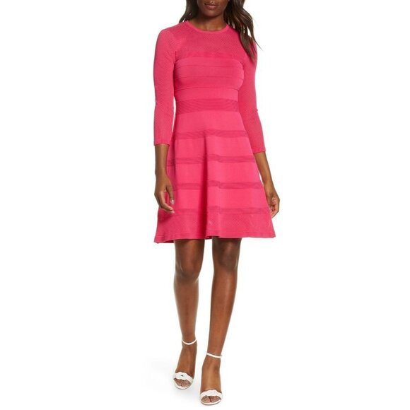 Vince Camuto Dresses & Skirts - Vince Camuto Mix Stitch Pointelle Fit & Flare Dress, Pink, Size M